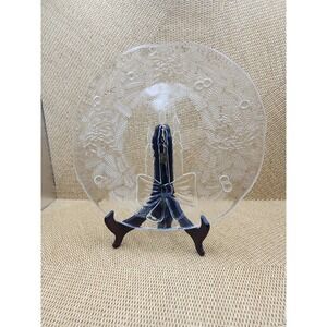 Clear Glass Christmas Platter Candles Bow Holly Design in 12.5" Cookie Desserts